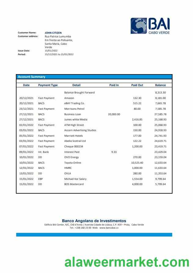 Cabo Verde Banco Africano de Investimentos bank statement